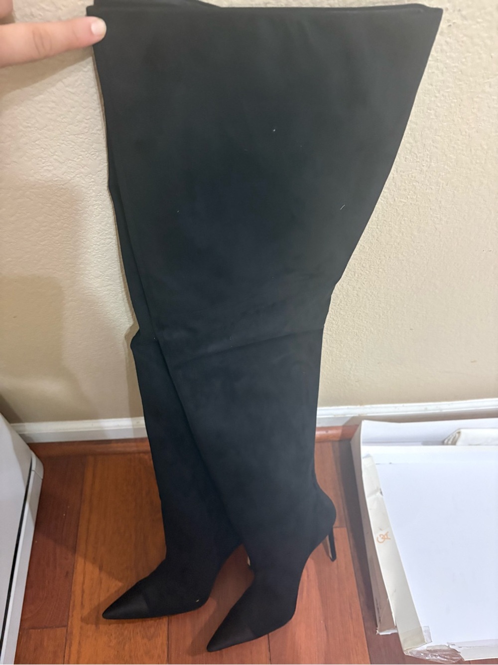 Good American Black Over-the-Knee Pointed-Toe Stiletto Booties